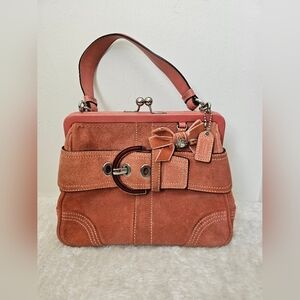 Coach Kisslock Purse Pink Suede and Leather 8A25
